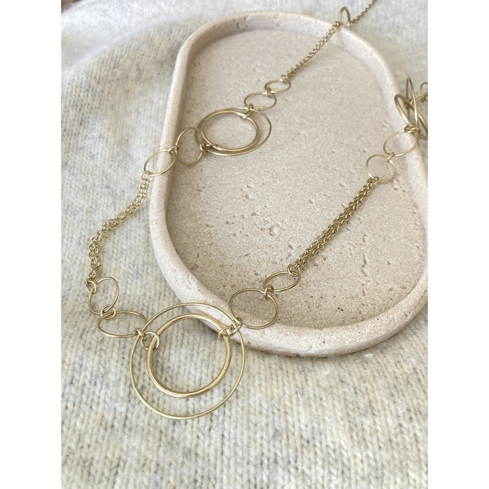 Gold Tone Open Circle Link Necklace Multi Strand Chain Modern Boho Geometric